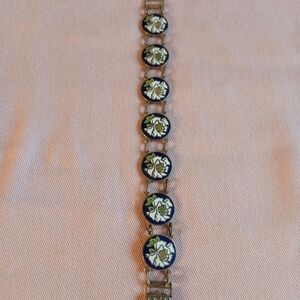 Floral Enamel Vintage Bracelet with Blue and Silver Accents